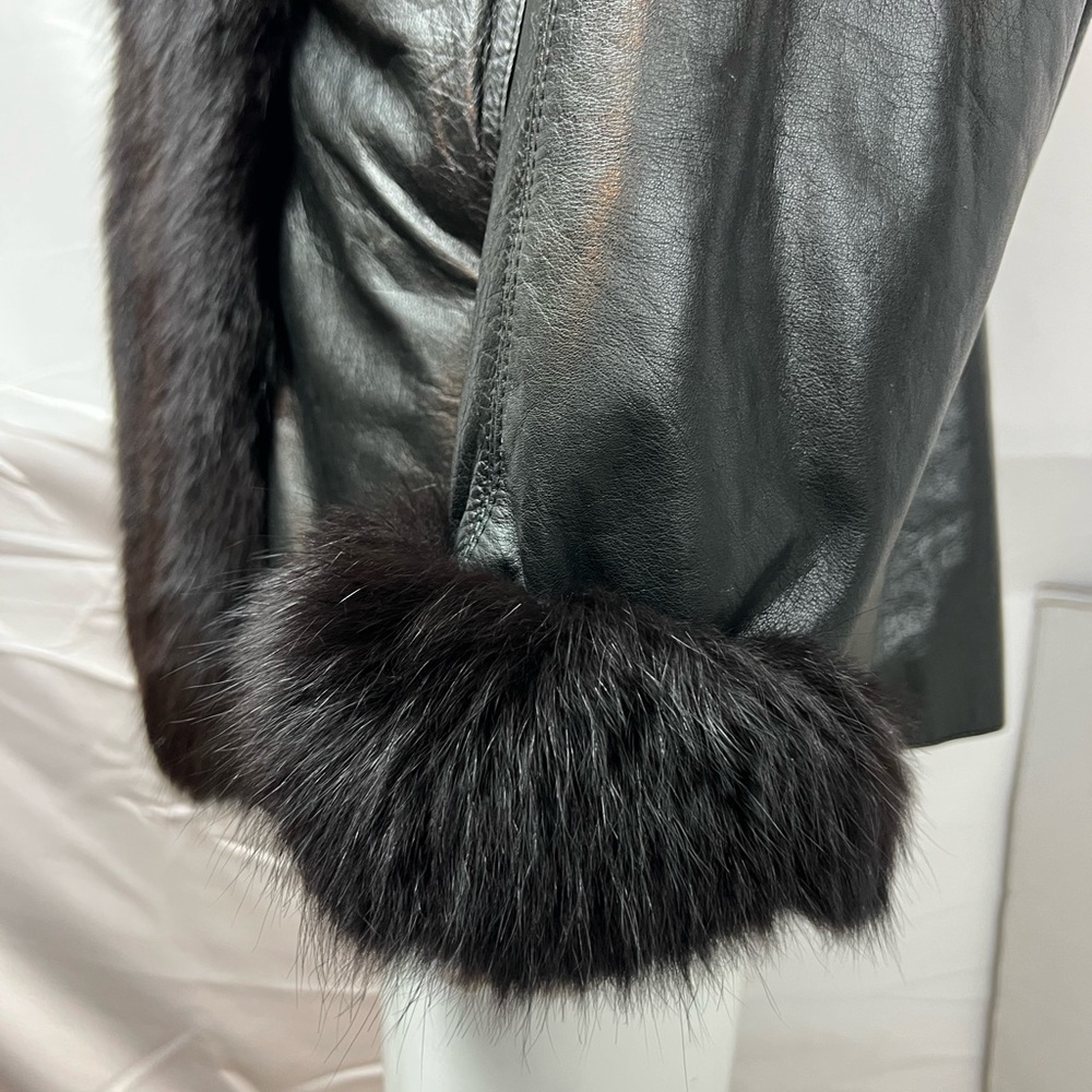 Vintage Roxciticus Women’s L Black Nappa Lamb Leather Fur Collar Penny Lane Coat - Picture 4 of 11